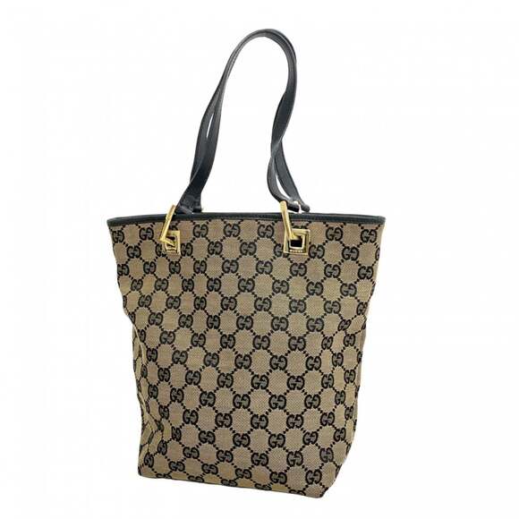 Gucci Tote Bag GG Canvas 002 1099 Brown Black Champagne Women's